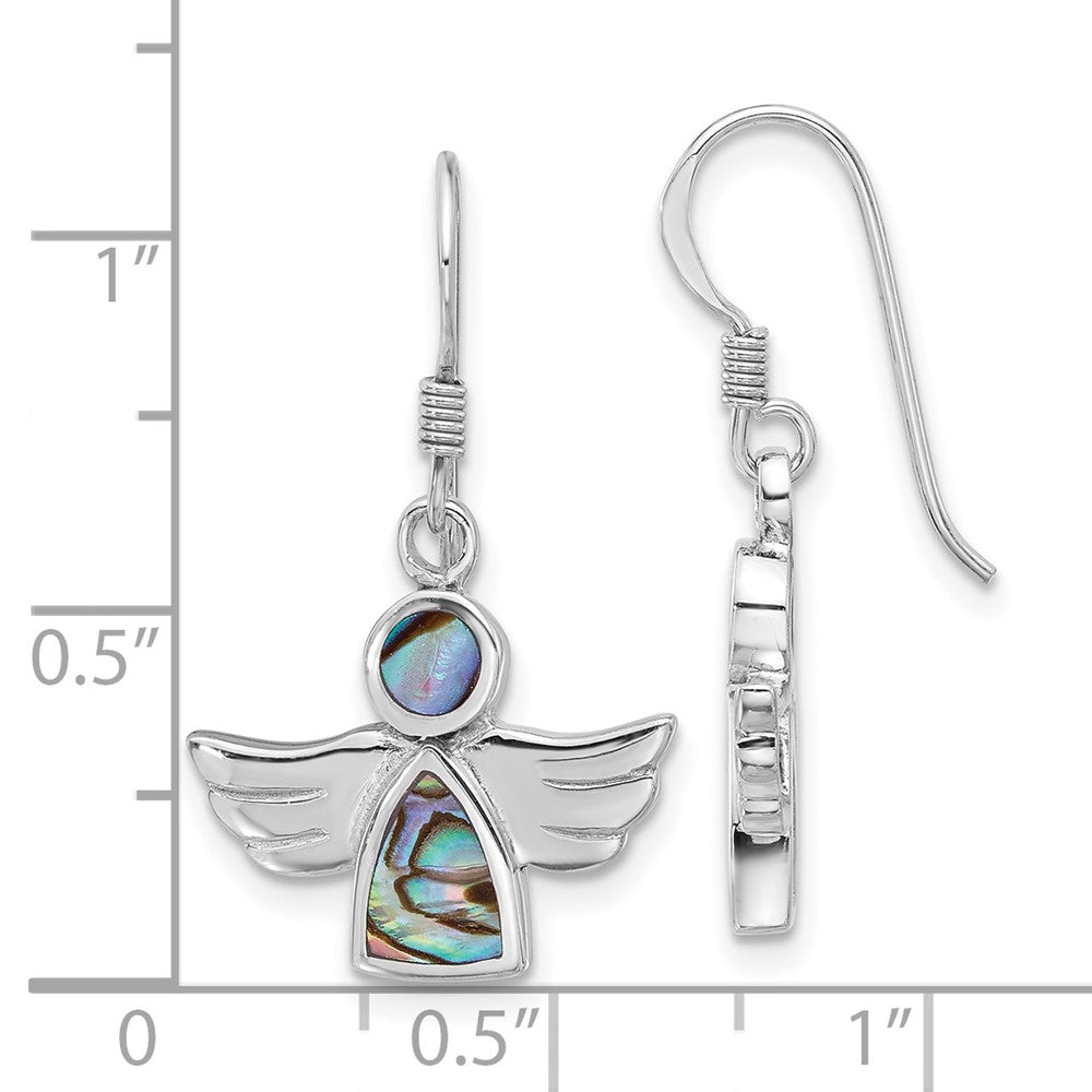 QE17708 Sterling Silver Rhodium-plated Polished Abalone Angel Dangle Earrings