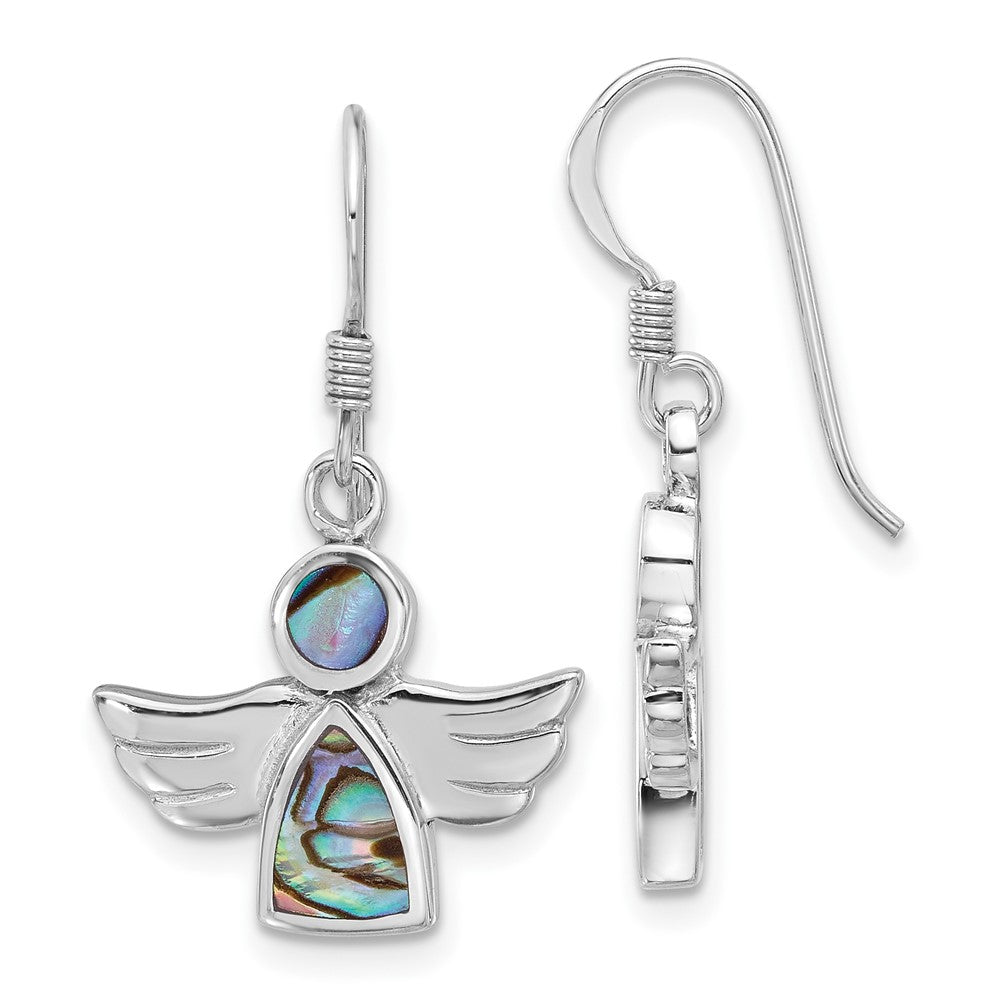 QE17708 Sterling Silver Rhodium-plated Polished Abalone Angel Dangle Earrings