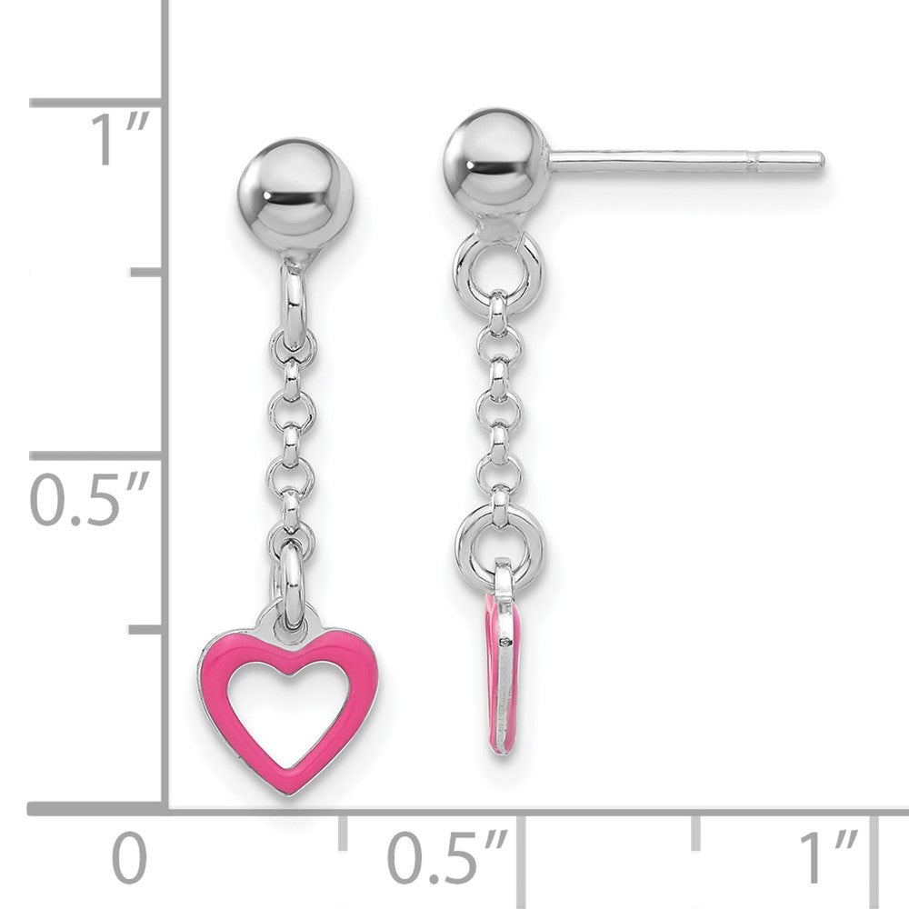 QE17715 Sterling Silver Madi K Polished Pink Enameled Heart Children's Post Dangle Earrings