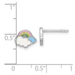 QE17726 Sterling Silver Rhodium-plated Multicolor Enameled Rainbow & Clouds Children's Post Earrings