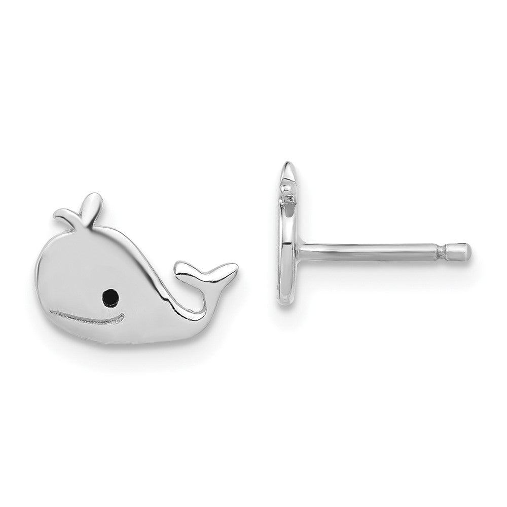 QE17738 Sterling Silver Madi K Polished & Enameled Whale Children's Post Earrings