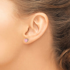 QE17741 Sterling Silver Rhodium-plated Pink Enamel Heart Children's Post Earrings