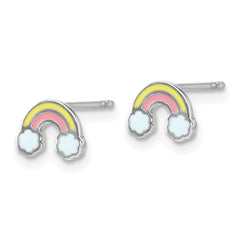 QE17742 Sterling Silver Rhodium-plated Enameled Rainbow Children's Post Earrings