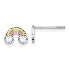 QE17742 Sterling Silver Rhodium-plated Enameled Rainbow Children's Post Earrings