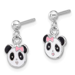 QE17749 Sterling Silver Rhodium-plated Polished & Multi-color Enameled Panda Children's Post Dangle Earrings
