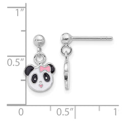 QE17749 Sterling Silver Rhodium-plated Polished & Multi-color Enameled Panda Children's Post Dangle Earrings