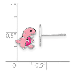 QE17750 Sterling Silver Rhodium-plated Polished Pink Enamel Dinosaur Children's Post Earrings