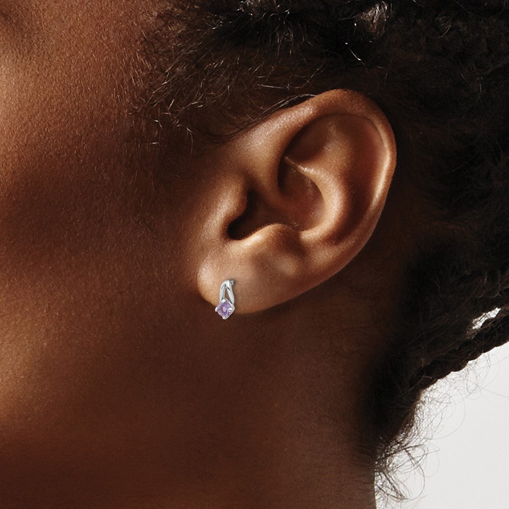 QE17753AM Sterling Silver Rhodium-plated .2AM Amethyst Post Earrings