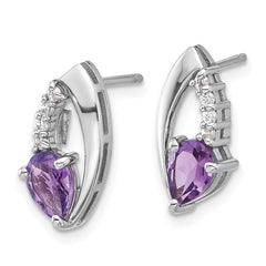 QE17755AM Sterling Silver Rhodium-plated Amethyst and CZ Post Earrings