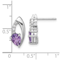 QE17755AM Sterling Silver Rhodium-plated Amethyst and CZ Post Earrings