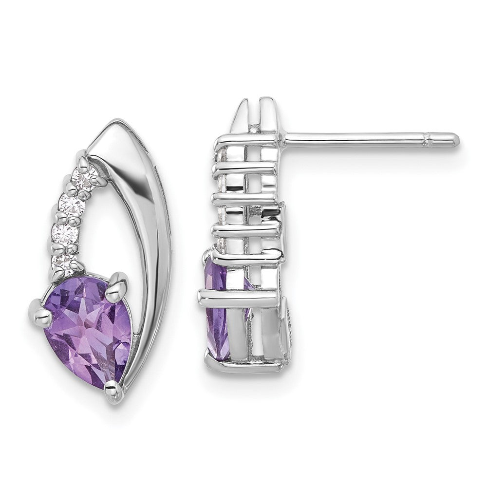 QE17755AM Sterling Silver Rhodium-plated Amethyst and CZ Post Earrings