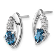 QE17755BT SS Rhodium-plated London Blue Topaz and White CZ Post Earrings