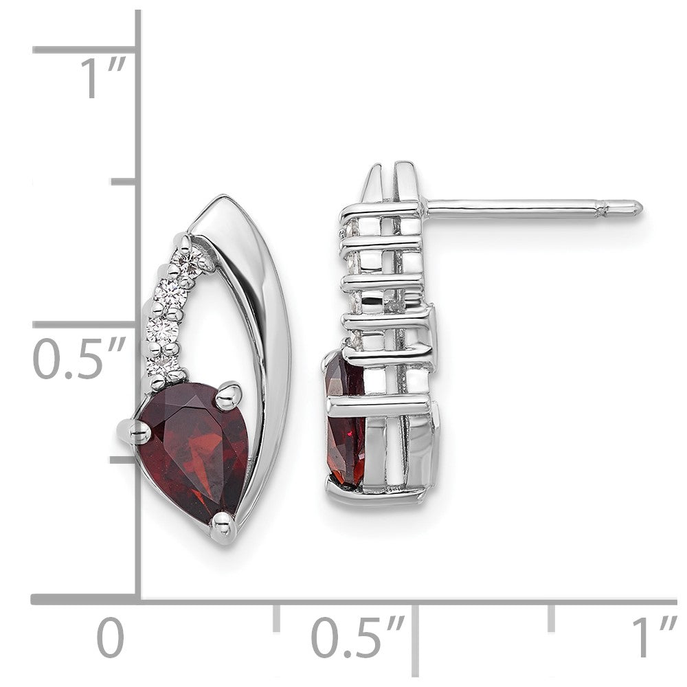 QE17755GA Sterling Silver Rhodium-plated Garnet and CZ Post Earrings