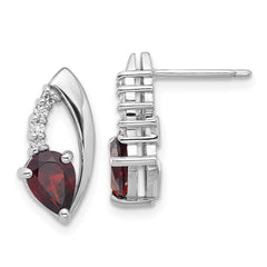 QE17755GA Sterling Silver Rhodium-plated Garnet and CZ Post Earrings