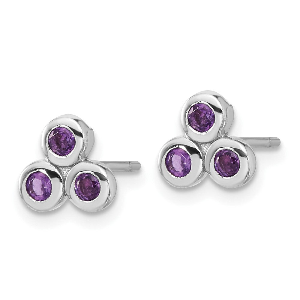 QE17758AM Sterling Silver Rhodium-plated Amethyst Post Earrings