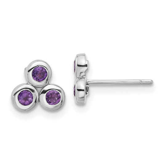 QE17758AM Sterling Silver Rhodium-plated Amethyst Post Earrings
