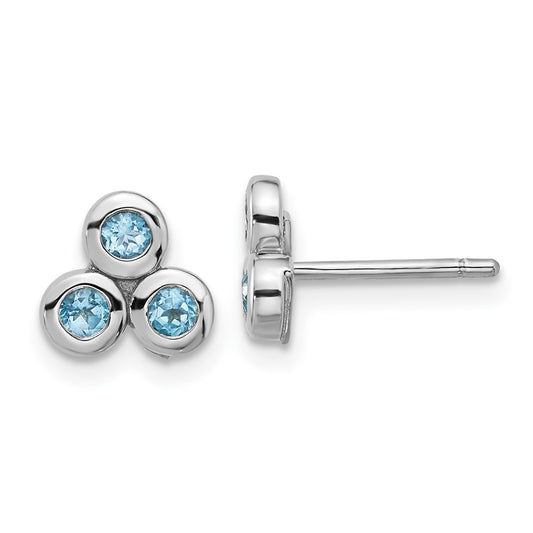 QE17758BT Sterling Silver Rhodium-plated Light Swiss Blue Topaz Post Earrings