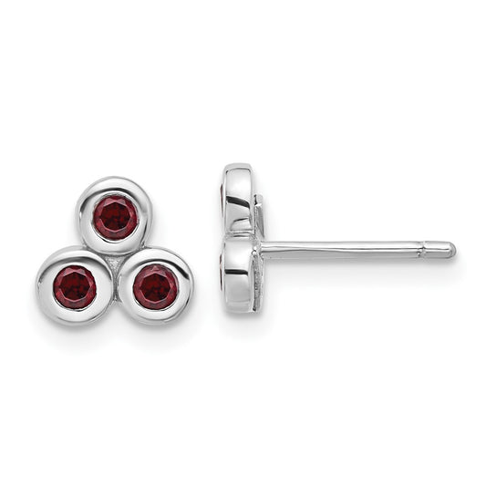 QE17758GA Sterling Silver Rhodium-plated Garnet Post Earrings