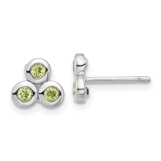 QE17758PE Sterling Silver Rhodium-plated Peridot Post Earrings