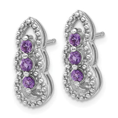 QE17759AM Sterling Silver Rhodium-plated Amethyst Post Earrings