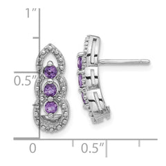 QE17759AM Sterling Silver Rhodium-plated Amethyst Post Earrings