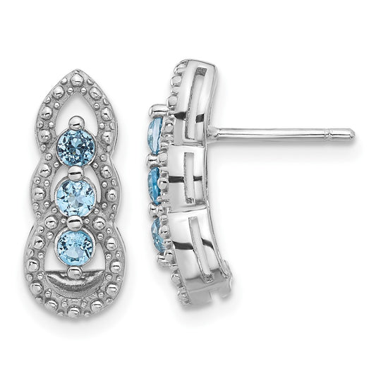 QE17759BT Sterling Silver Rhodium-plated Light Swiss Blue Topaz Post Earrings