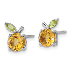 QE17764CI Sterling Silver Rhodium-plated Citrine and Peridot Orange Post Earrings