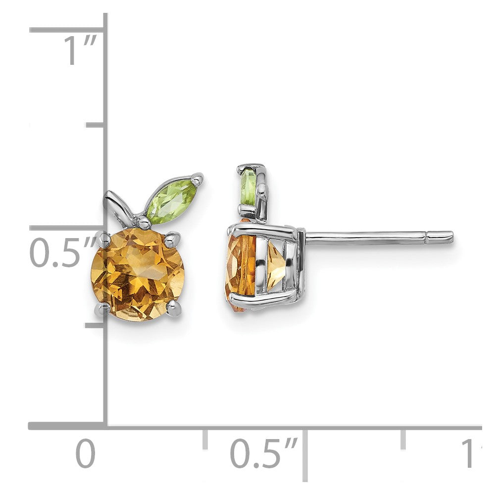 QE17764CI Sterling Silver Rhodium-plated Citrine and Peridot Orange Post Earrings