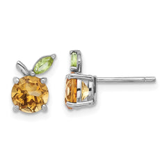QE17764CI Sterling Silver Rhodium-plated Citrine and Peridot Orange Post Earrings