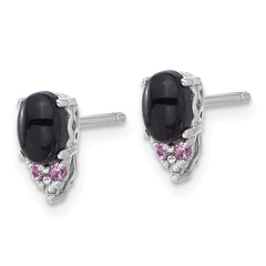 QE17766 Sterling Silver Rh-plated Black Onyx .08 Cr.Pink Sapphire/Dia. Post Earring