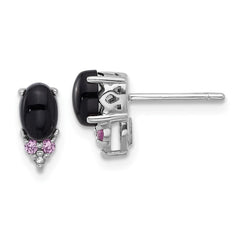QE17766 Sterling Silver Rh-plated Black Onyx .08 Cr.Pink Sapphire/Dia. Post Earring