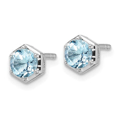 QE17769BT Sterling Silver Rhodium-plated Polished Sky Blue Topaz Post Earrings