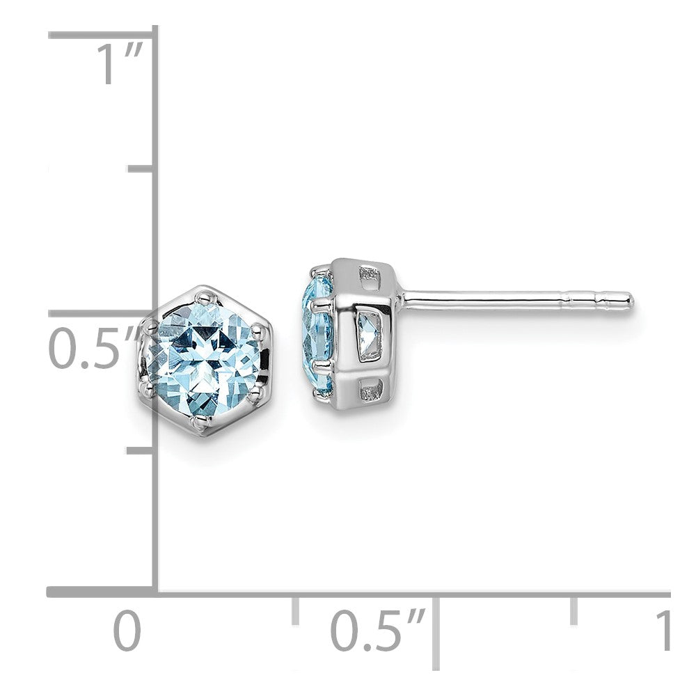 QE17769BT Sterling Silver Rhodium-plated Polished Sky Blue Topaz Post Earrings