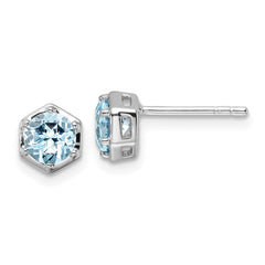 QE17769BT Sterling Silver Rhodium-plated Polished Sky Blue Topaz Post Earrings