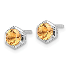 QE17769CI Sterling Silver Rhodium-plated Polished Citrine Post Earrings