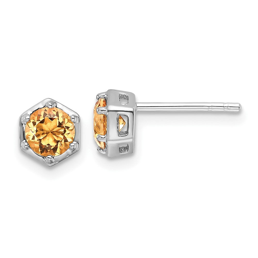 QE17769CI Sterling Silver Rhodium-plated Polished Citrine Post Earrings