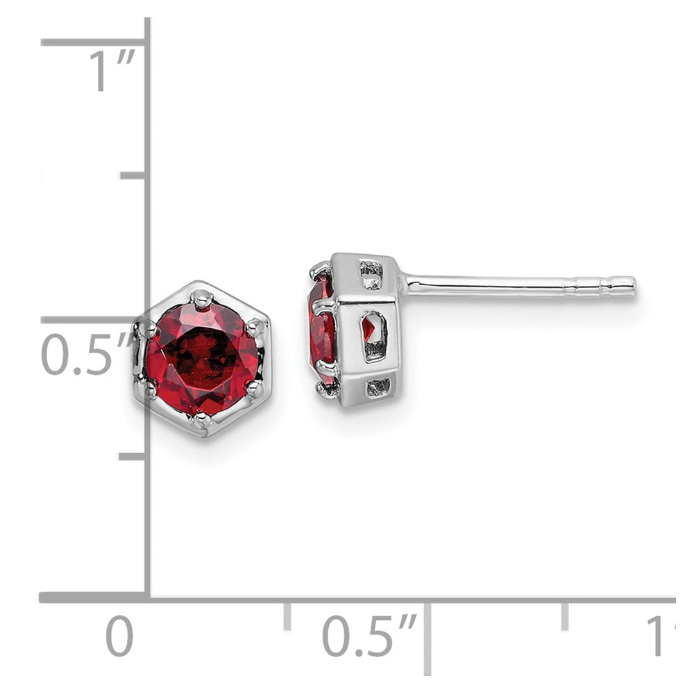 QE17769GA Sterling Silver Rhodium-plated Polished Garnet Post Earrings