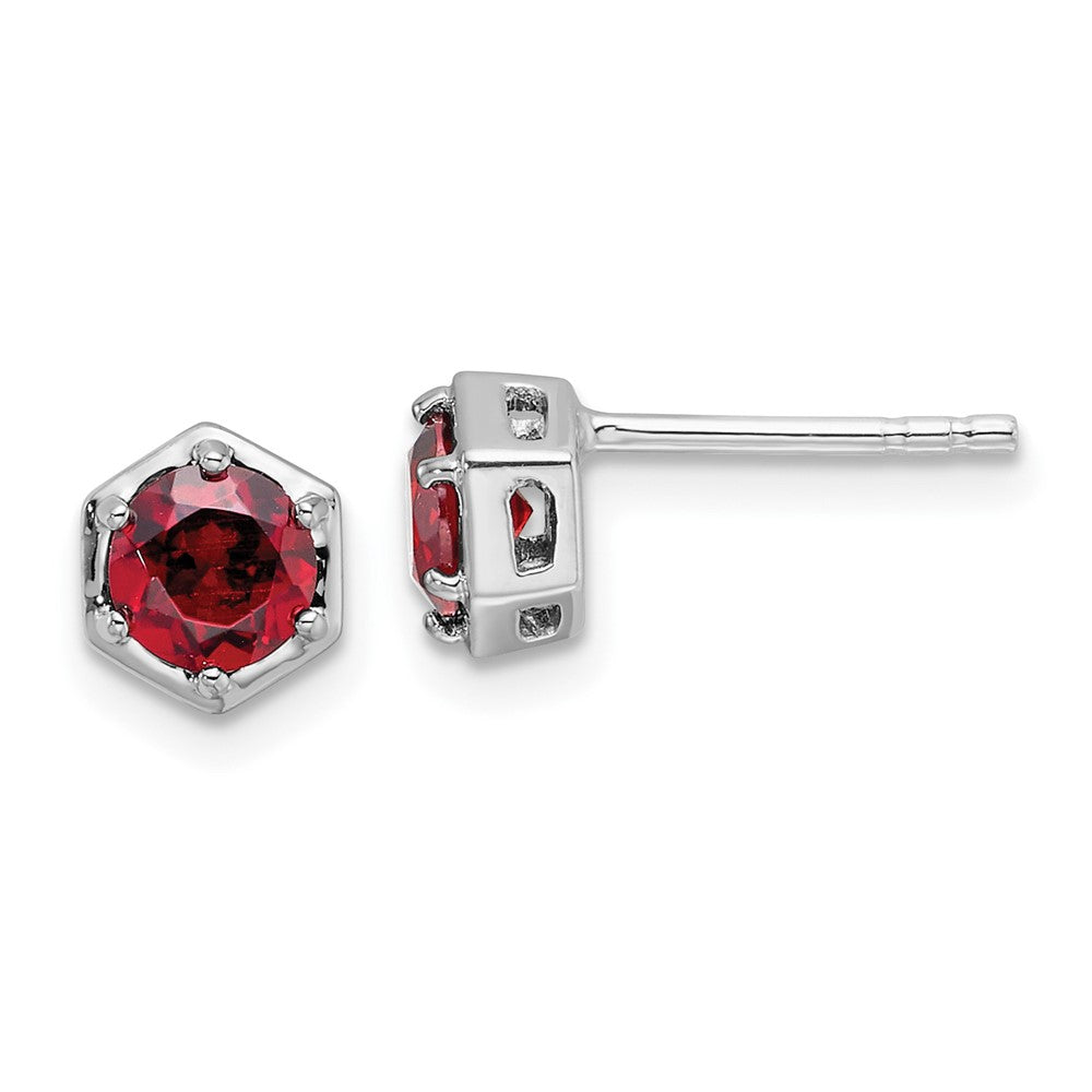 QE17769GA Sterling Silver Rhodium-plated Polished Garnet Post Earrings