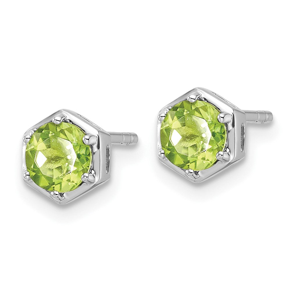 QE17769PE Sterling Silver Rhodium-plated Polished Peridot Post Earrings