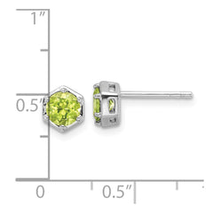 QE17769PE Sterling Silver Rhodium-plated Polished Peridot Post Earrings