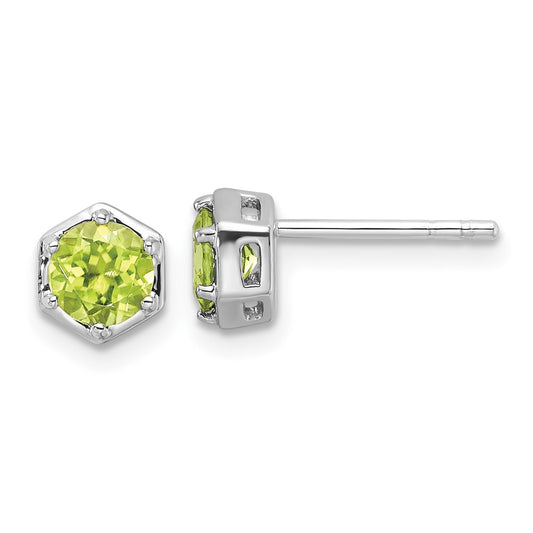 QE17769PE Sterling Silver Rhodium-plated Polished Peridot Post Earrings
