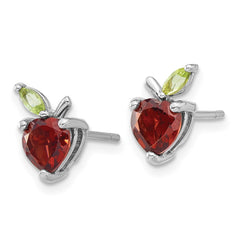 QE17770GA Sterling Silver Rhodium-plated Garnet and Peridot Apple Post Earrings