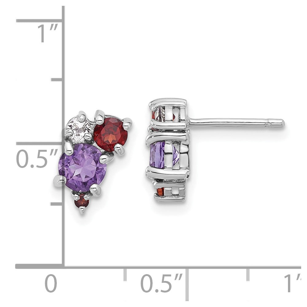 QE17773AM Sterling Silver Rhodium-pl Amethyst Garnet and White Topaz Post Earrings