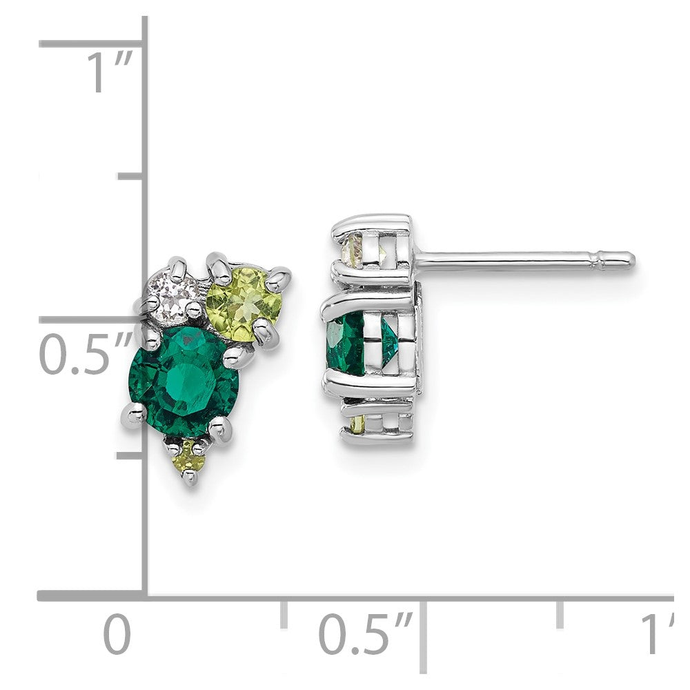 QE17773CEM Sterling Silver Rhodium Cr.Emerald Peridot and White Topaz Post Earrings