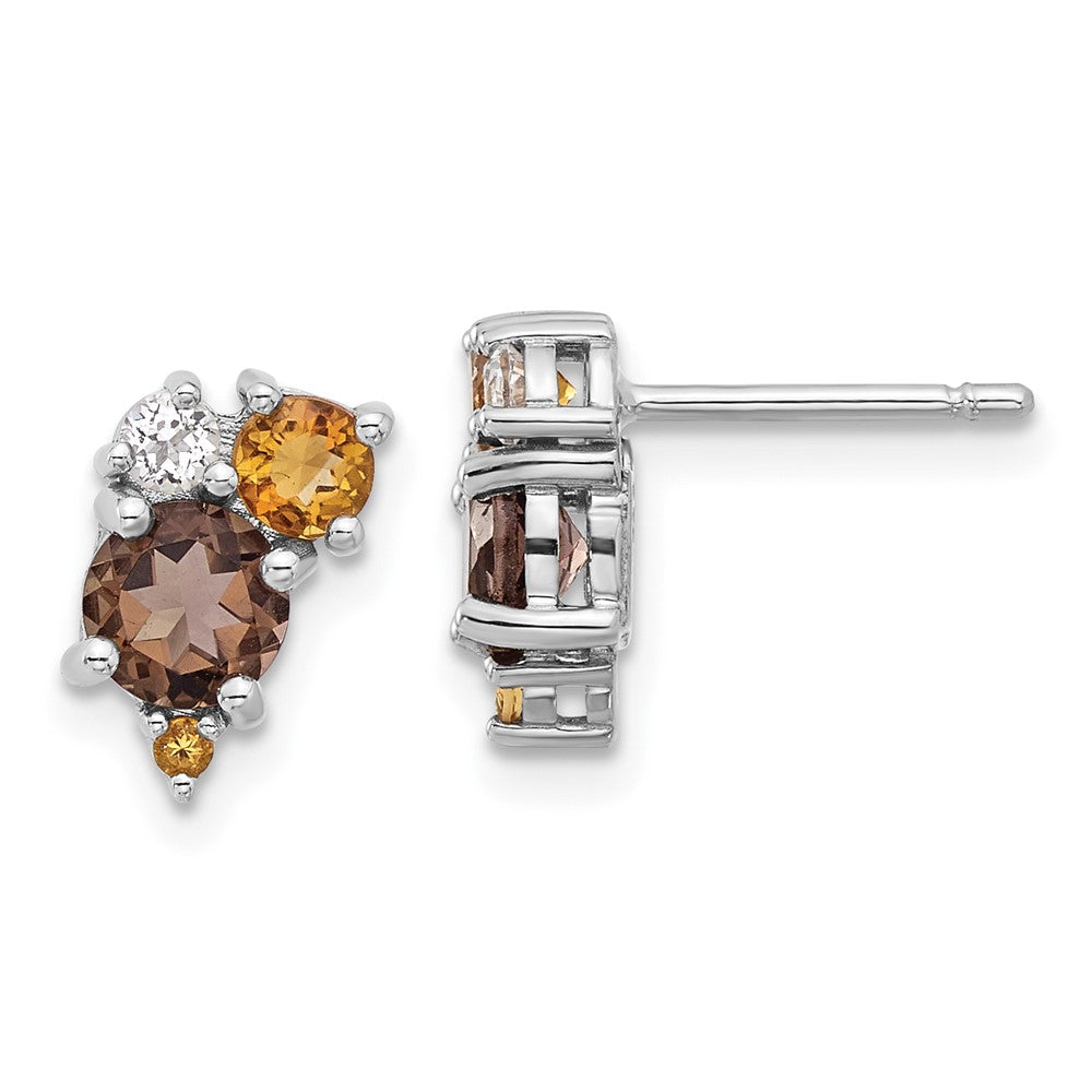 QE17773SQ Sterling Silver Rhodium-plated Smoky Quartz Citrine White Topaz Earrings