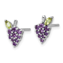 QE17776AM Sterling Silver Rhodium-plated Amethyst and Peridot Grape Post Earrings