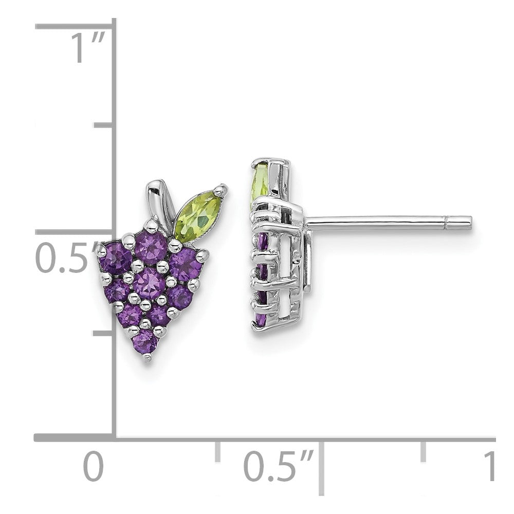 QE17776AM Sterling Silver Rhodium-plated Amethyst and Peridot Grape Post Earrings