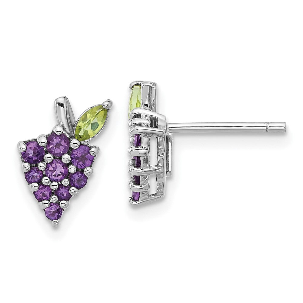 QE17776AM Sterling Silver Rhodium-plated Amethyst and Peridot Grape Post Earrings