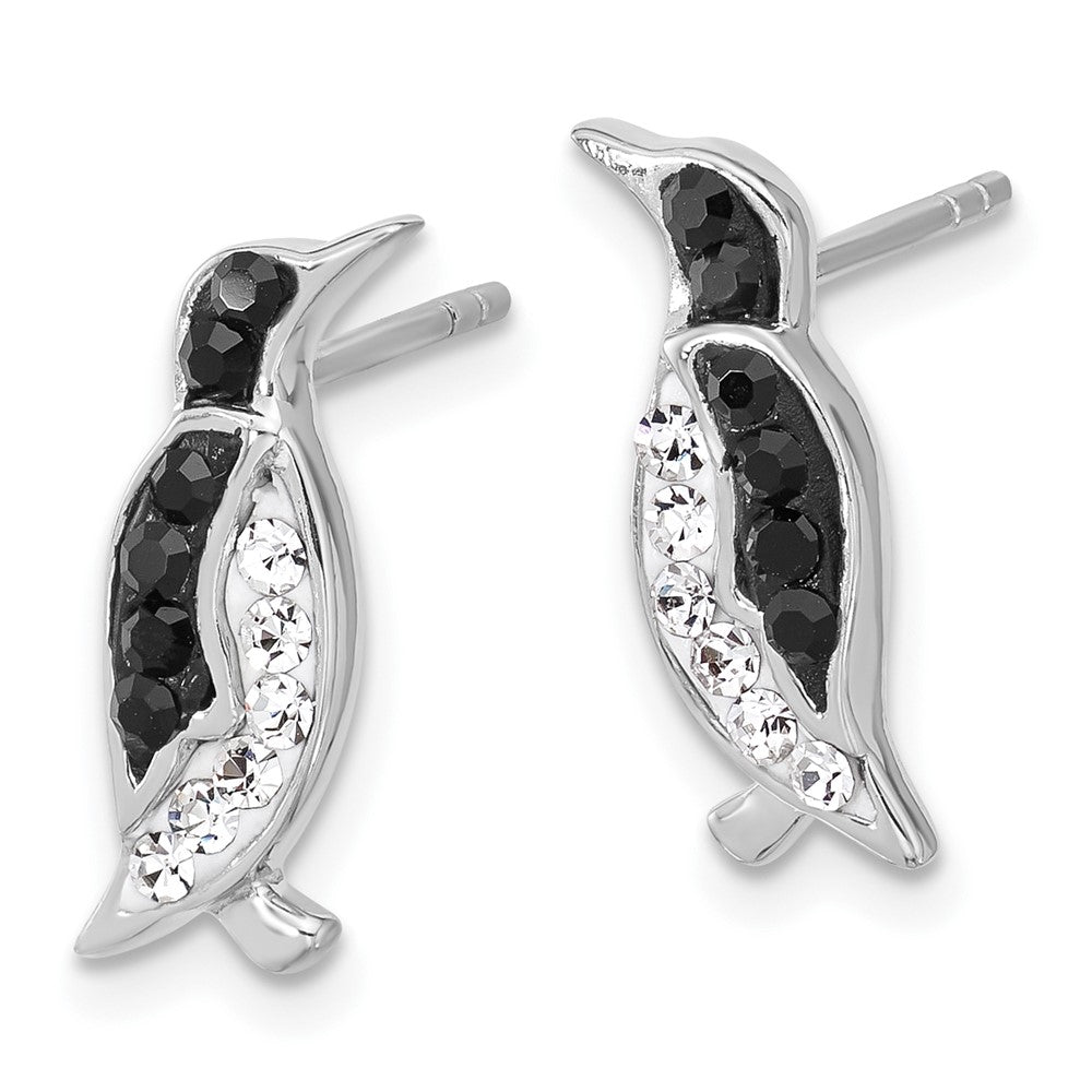 QE17783 Sterling Silver Rh-plated Polished Crystal Penguin Post Earrings
