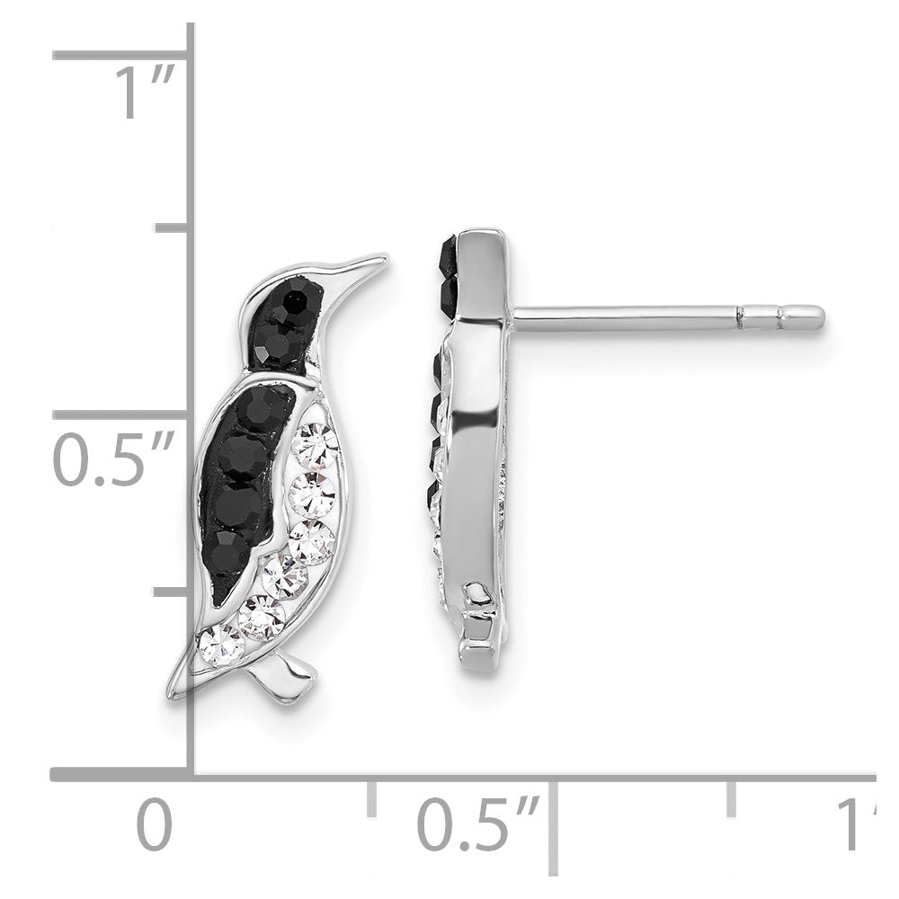 QE17783 Sterling Silver Rh-plated Polished Crystal Penguin Post Earrings